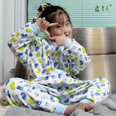 小孩双层纯棉分腿睡袋宝宝连体春夏秋季 婴儿睡袋 防踢被睡衣长袖