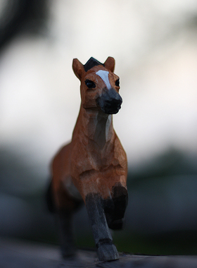 包邮 鹿妖商店 小马木雕 小马摆件 动物木雕 骏马 实木雕塑