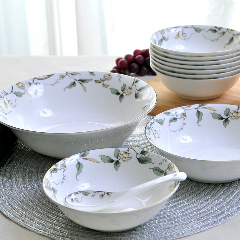 6/7/8/9英寸骨瓷汤碗中式老式陶瓷凉面碗大号面条碗斗笠汤盆家用