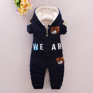 男童装秋冬款两件式套装加绒加厚婴儿童卫衣女宝宝冬装1-3岁外套