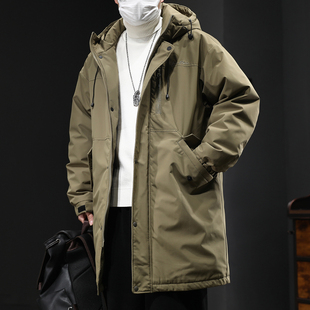 冬季新款高级感连帽中长款羽绒服男加肥加大码保暖大衣派克服外套