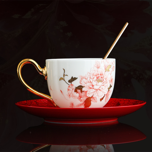 欧式奢华陶瓷咖啡杯碟套装金把杯