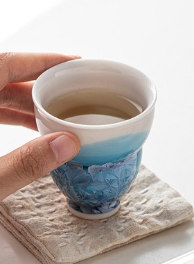 葫芦结晶釉主人杯窑变蓝色花纹陶瓷茶杯单个装品茶功夫茶具小茶杯