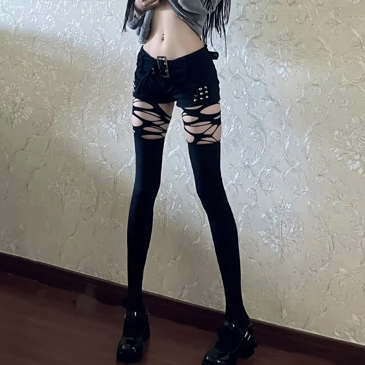 「网袜合集」y2k不规则破洞丝袜镂空渔网袜性感辣妹jk吊带袜黑丝