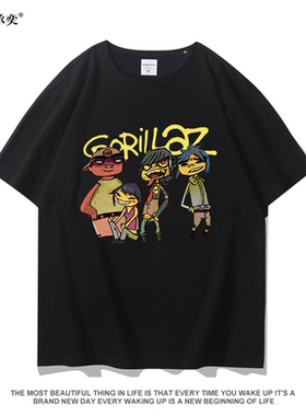 街头霸王Gorillaz乐队动漫卡通联名周边短袖男女夏季纯棉宽松T恤