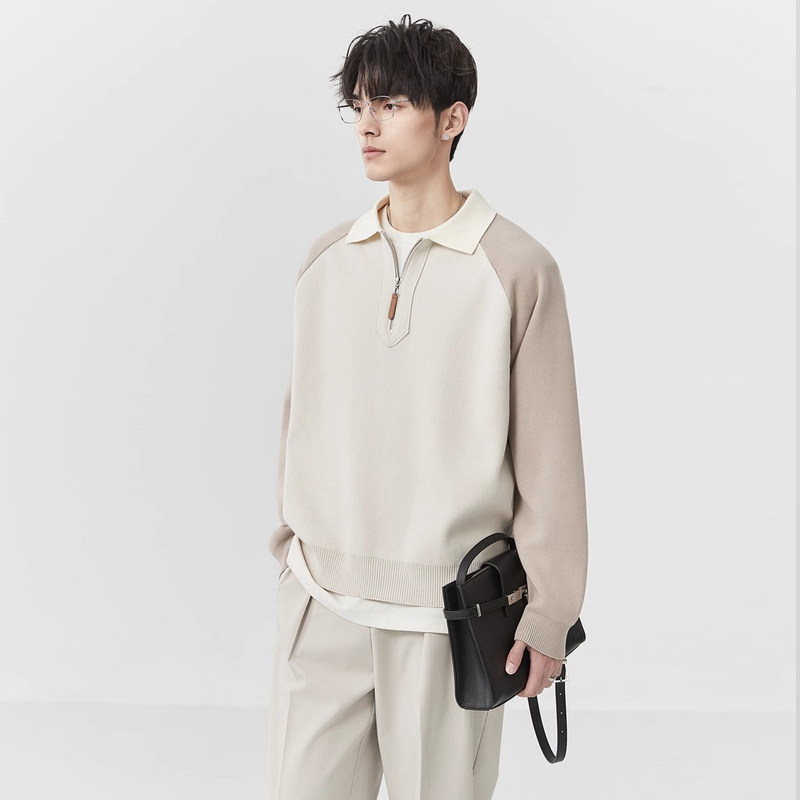 撞色半拉链毛衣男polo领商务休闲针织衫厚款2025春秋季新款线衣,男装,针织衫/毛衣,淘宝优惠券,粉丝福利购,淘宝优惠卷