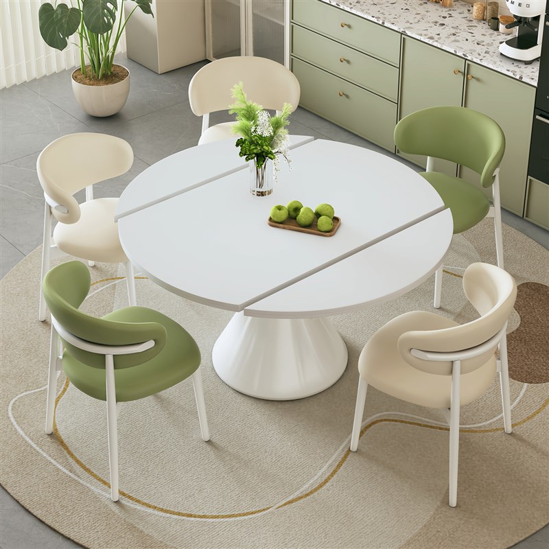 奶油风全托e 托岩板餐桌方圆两用简约可旋转伸缩家用小户型吃饭桌