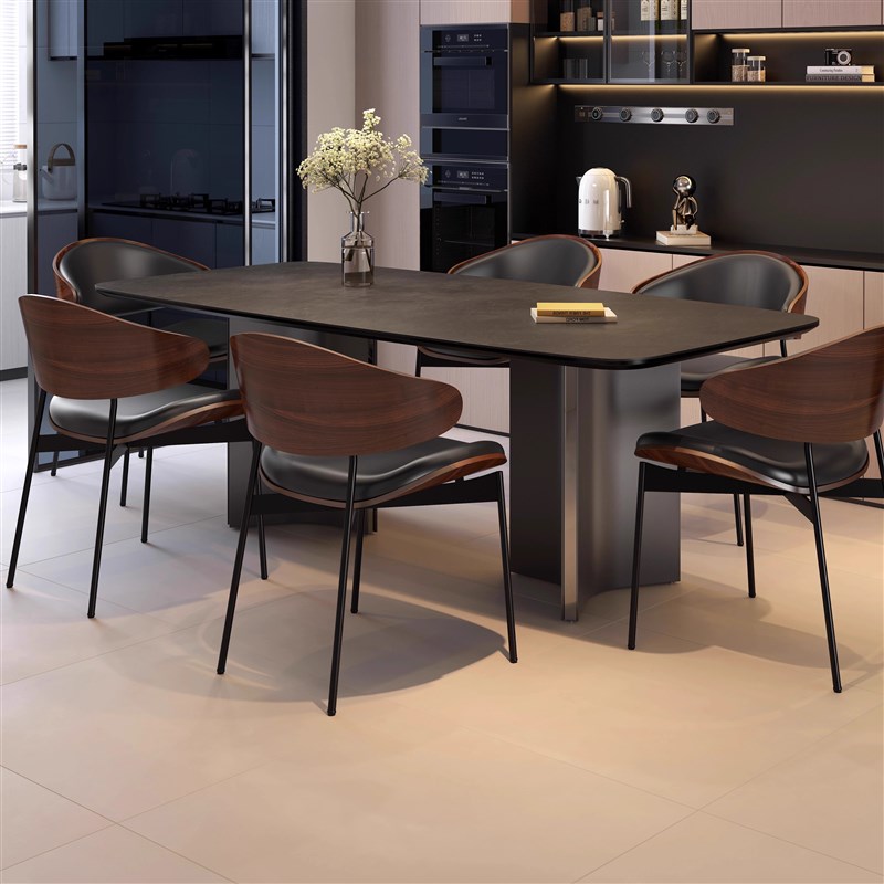 意式极简小户型长方形家用客厅z现代简约岩板餐桌轻奢组合实木桌