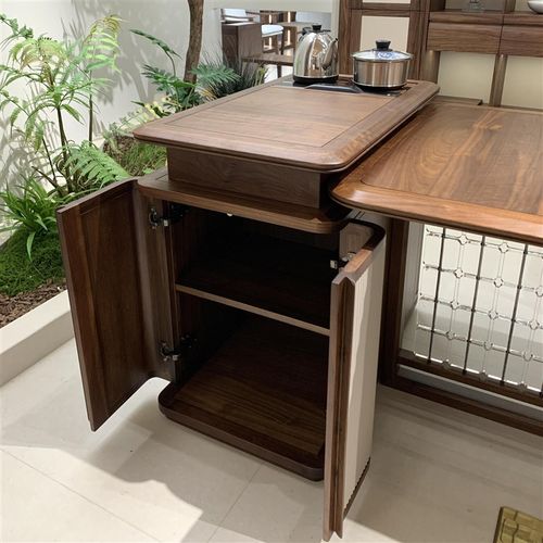 新中式北美黑g胡桃木茶桌椅组合实木轻奢烧水壶一体泡茶台办公家