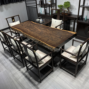 黑檀大板实木原木茶桌茶台办公会议餐桌画案桌P独板整块红木大板