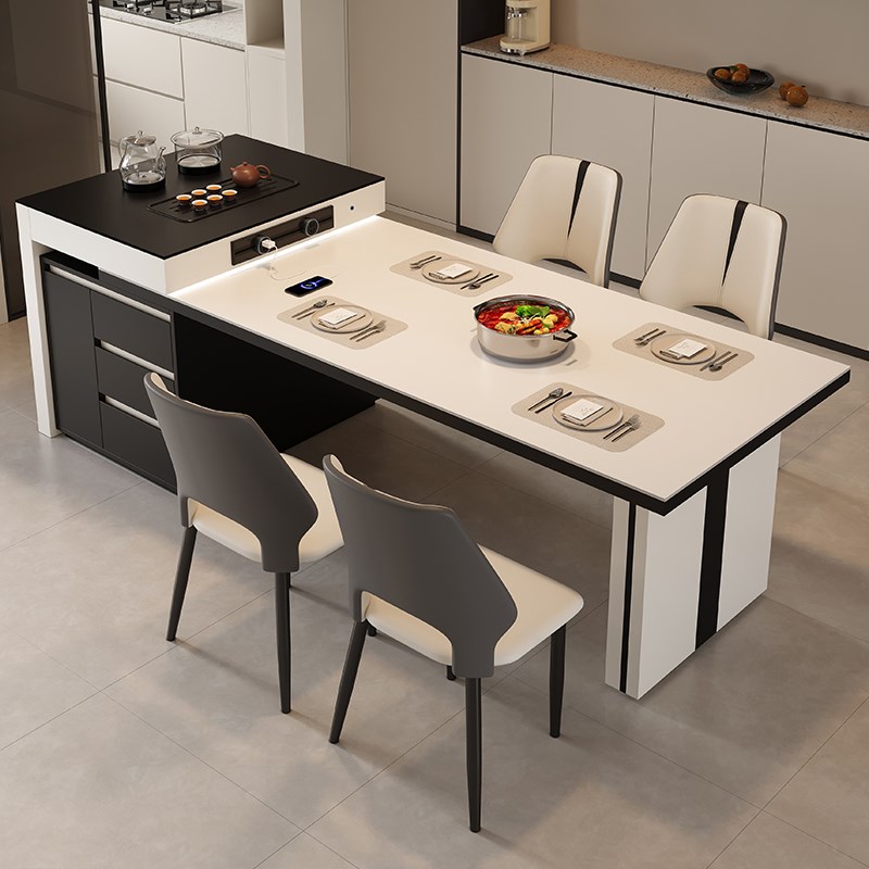 岩板岛台餐桌一体家用小户型可伸缩饭桌子H2025新款现代简约餐桌