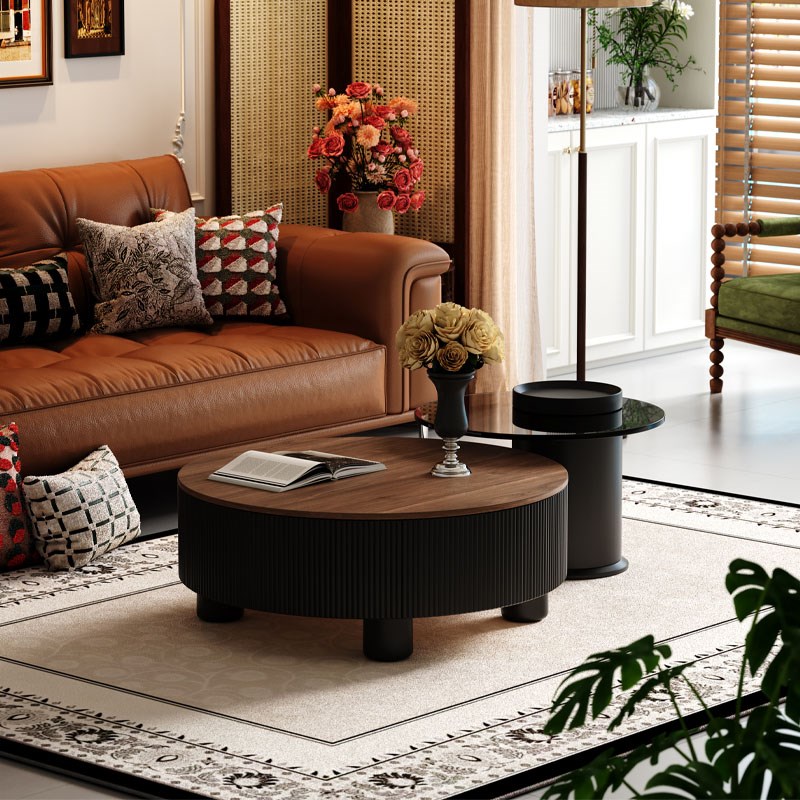 小户型法式复古客厅家用轻奢高级感奶油风圆形网红Y现代简约茶几