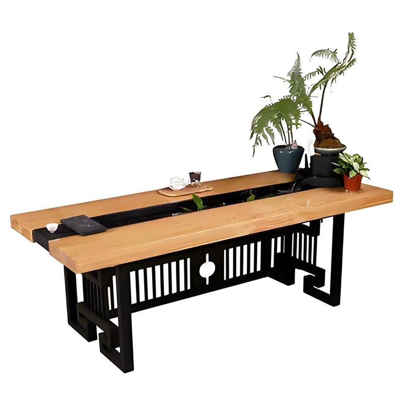 新中式现代流水茶桌实木功夫茶台户外原生态茶艺桌一体Z壶镶入自