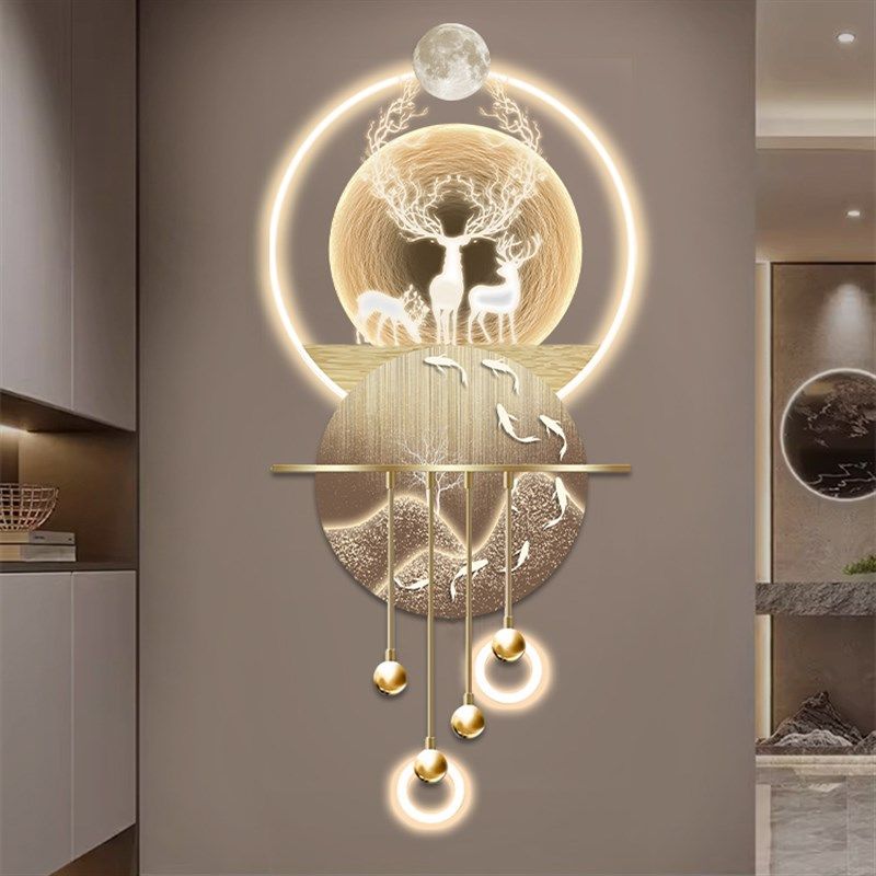 轻奢玄关装饰画九鱼l图高档立体LED灯画入户走廊过道壁挂画2025新,家居饰品,现代装饰画,淘宝优惠券,粉丝福利购,淘宝优惠卷