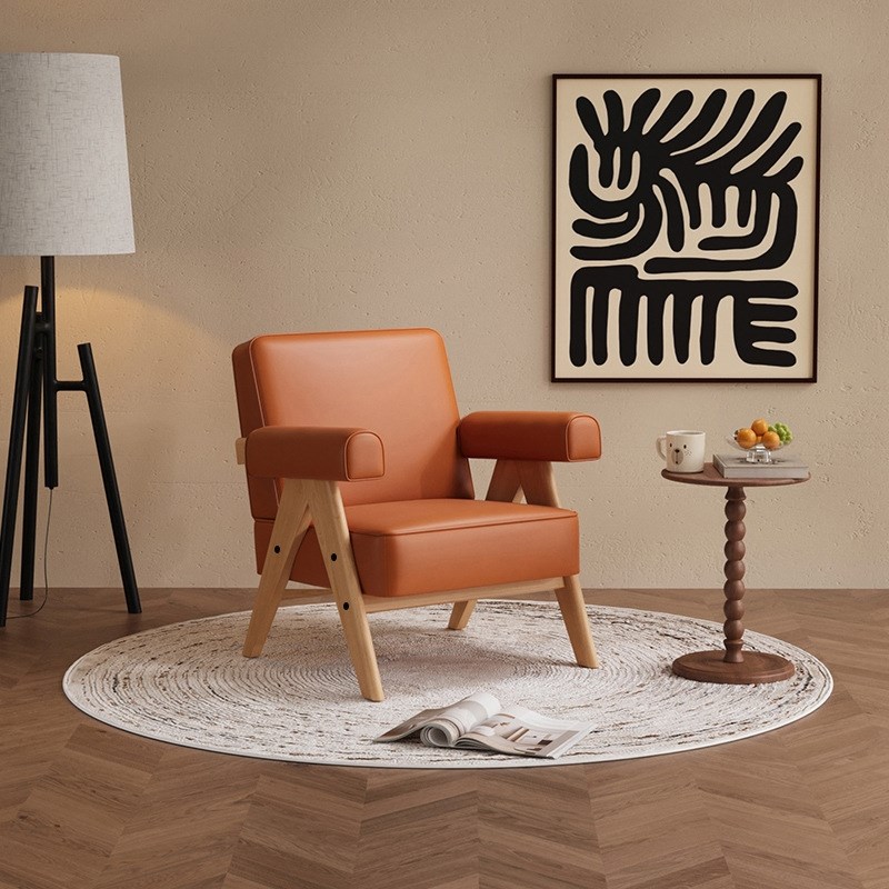 侘寂风休闲椅简易客厅休息区接待小沙发咖啡N厅单人双人实木沙发