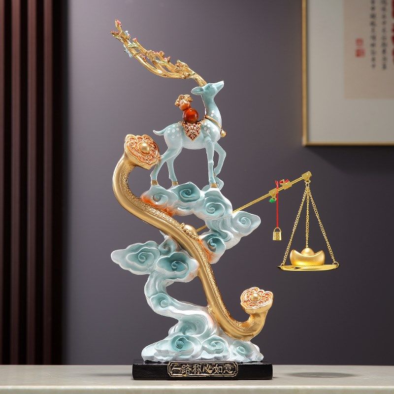 客厅入户玄关隔断酒柜电视壁柜招财鹿称心如意摆件高中Z式乔迁礼,家居饰品,装饰摆件,淘宝优惠券,粉丝福利购,淘宝优惠卷