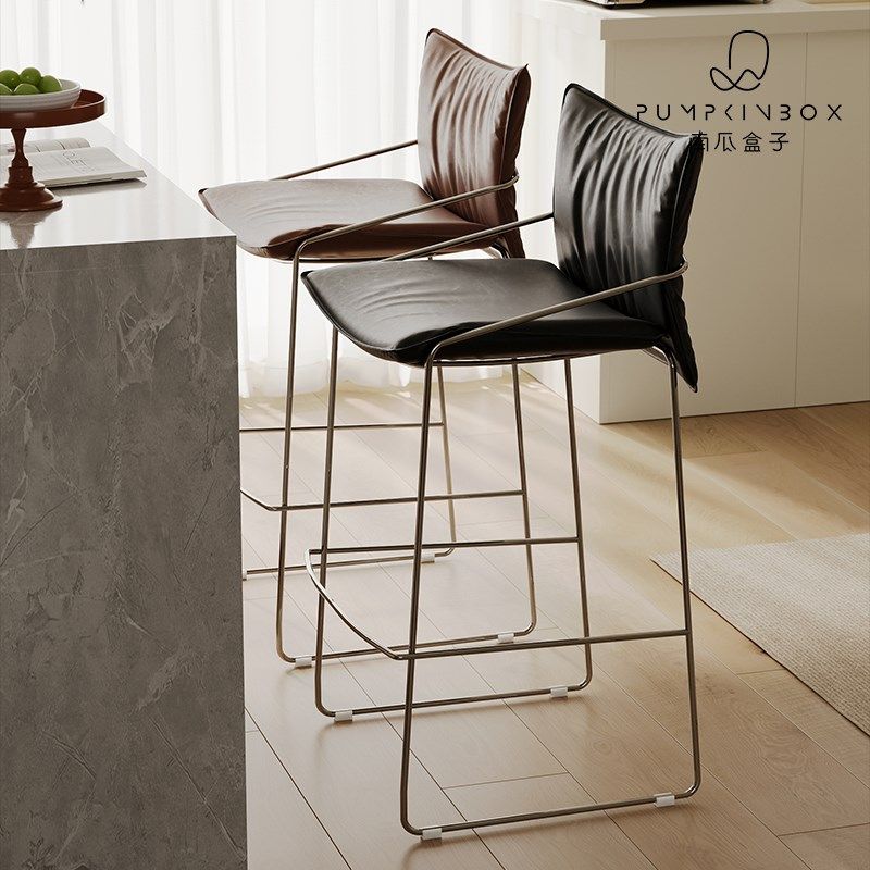复古吧台椅简约轻奢家用软包靠背高E级感吧凳创意设计师网红高脚,住宅家具,家用高脚椅,淘宝优惠券,粉丝福利购,淘宝优惠卷