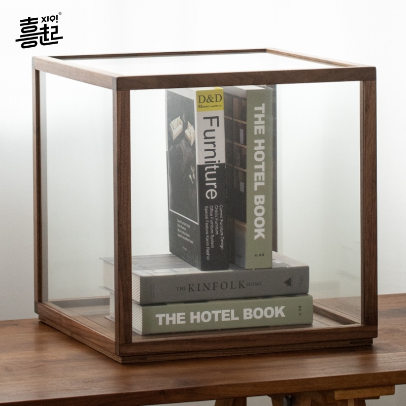 黑胡桃实木玻璃罩式展示盒 模型模型博物馆古董透明防尘罩展示柜