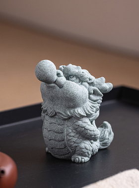 青砂石国潮风泡泡龙居家中式动物桌面摆件创意水族鱼缸造景装饰品