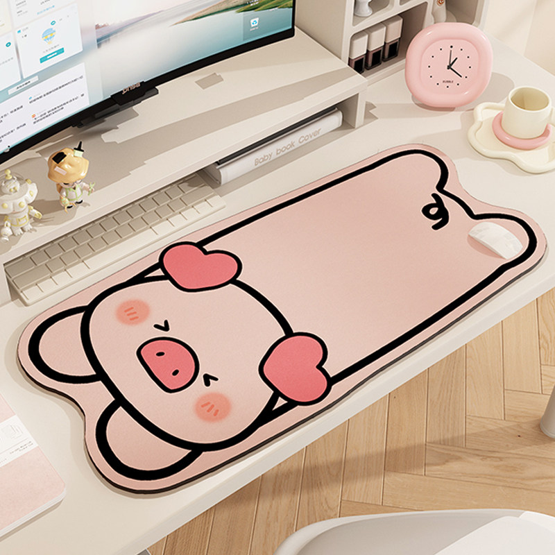 粉色猪电脑桌垫鼠标垫超大粉色可爱高级大号女生卡通键盘办公家用