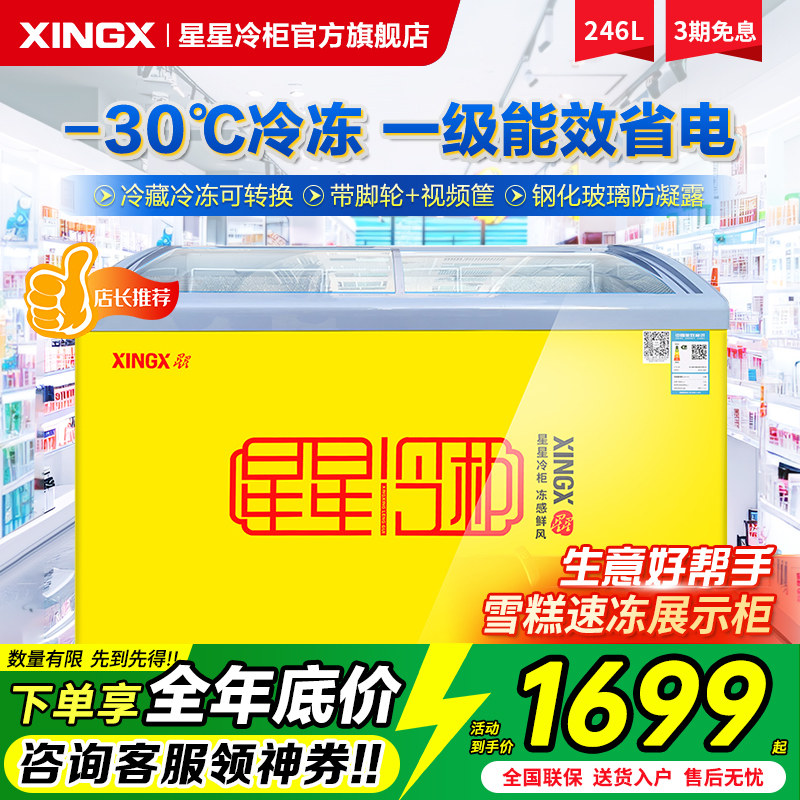 星星雪糕柜展示柜商用大容量圆弧柜岛柜卧式大容量超市冷冻冷冰柜