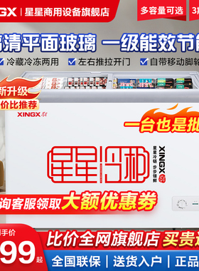 星星冰柜展示柜商用小型183/253B钢化玻璃推拉门雪糕柜冷藏保鲜柜