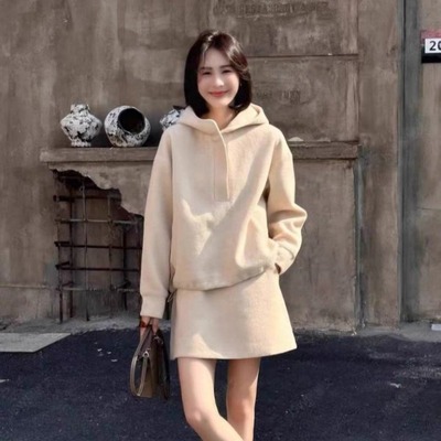 系慵懒风连帽卫衣套装女