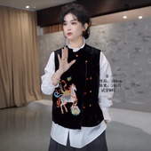 斜门襟盘扣重工刺绣丝绒百搭马甲潮 新款 新中式 瑞马迎年坎肩女春季