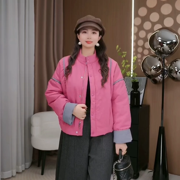 时尚休闲保暖撞色棉服外套女