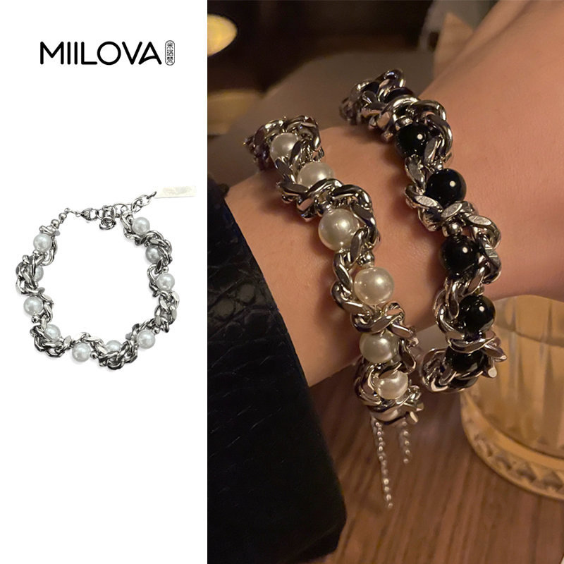 重工款串珠缠绕钛钢男手链女小众设计感嘻哈冷淡风手串个性时尚潮