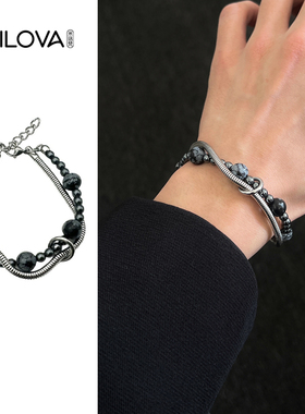 黑胆石缠绕串珠手链男女轻奢小众