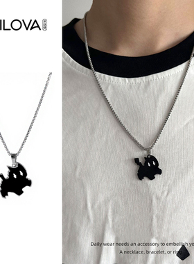 闪电黑猫项链男吊坠小众冷淡风