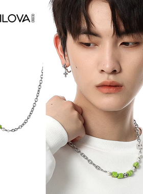 绿色拼接珍珠项链男潮牌百搭简约