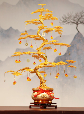 摇钱树手工编织铝线发财t树摆件工艺品电视柜装饰品店铺开业招财