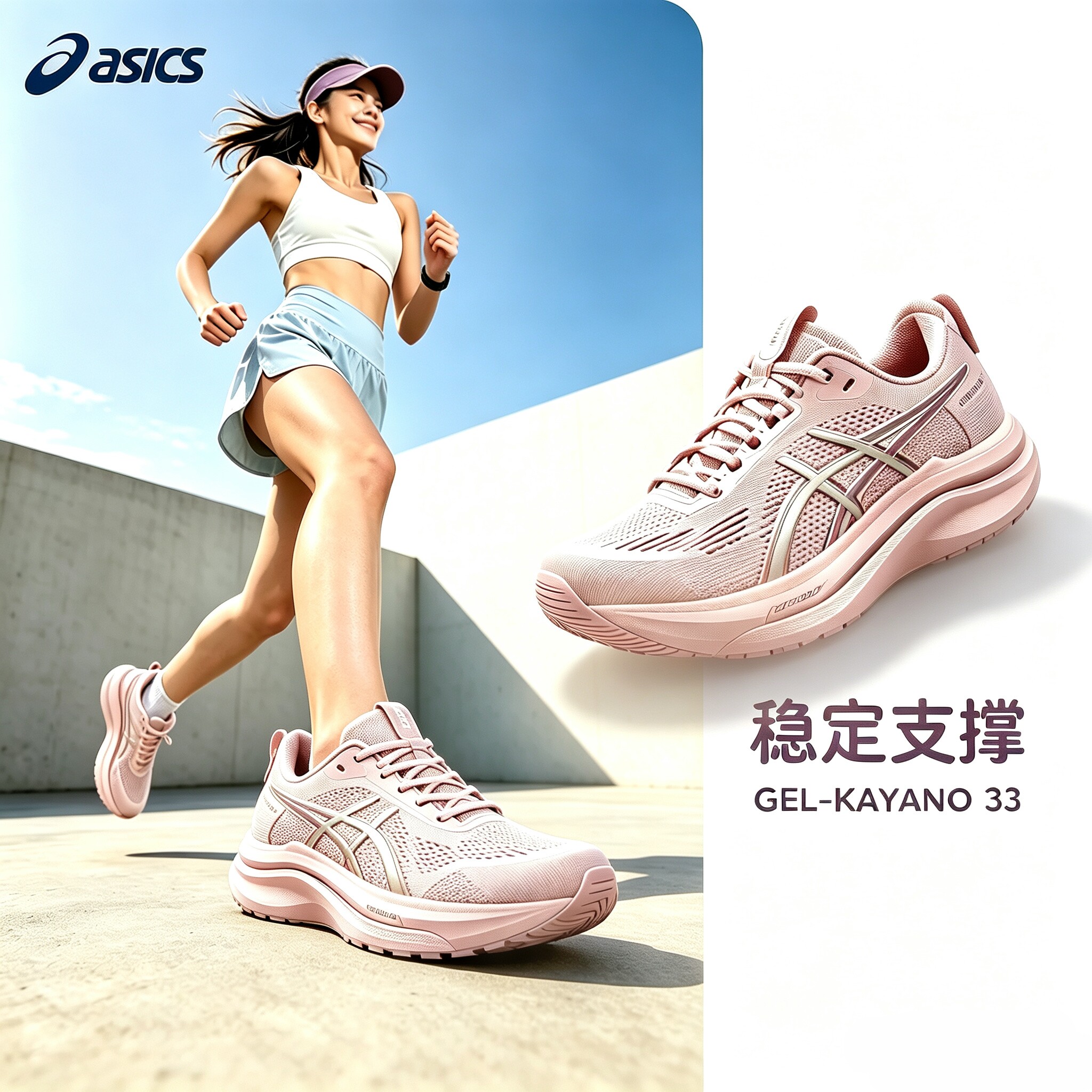 ASICS亚瑟士新款跑步鞋K33女子稳定支撑跑步鞋舒适透气慢跑运动鞋