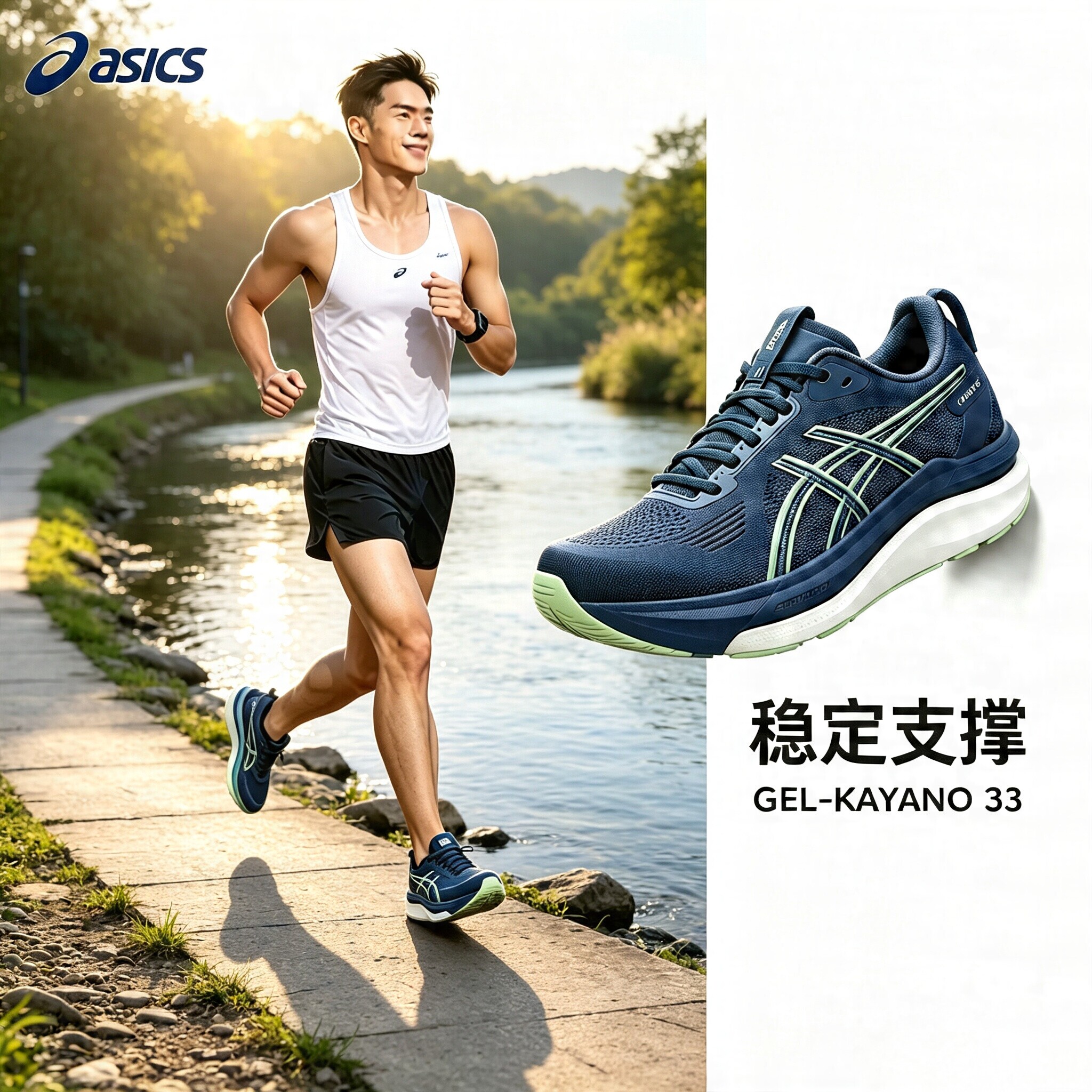 ASICS亚瑟士新款跑步鞋男款稳定支撑跑步鞋舒适透气慢跑运动鞋K33