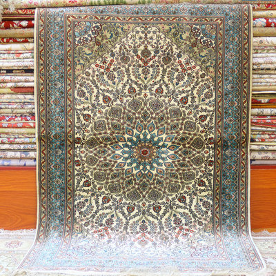 毯译出口海外1厘米10个结93x140厘米高道数波斯手工真丝轻奢地毯