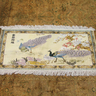 毯译 120x55厘米 10结/厘米 高道数金碧辉煌手工真丝艺术挂画地毯
