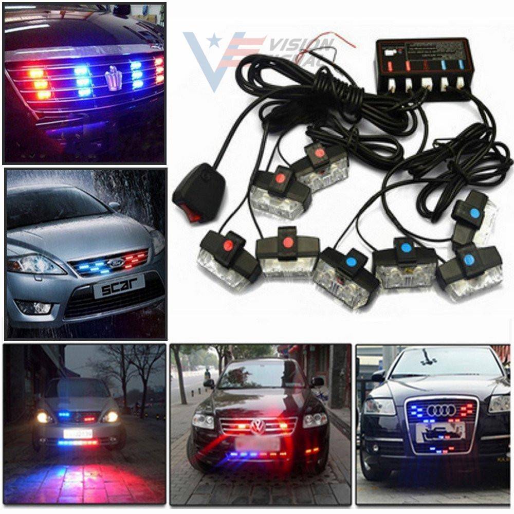 16LED爆闪灯汽车中网警示灯16LED夹子灯一拖八爆闪灯