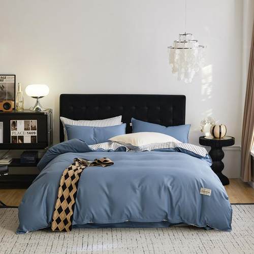 新款2024春秋款简约纯色套件全棉双拼四件套纯棉床单被套床上用品