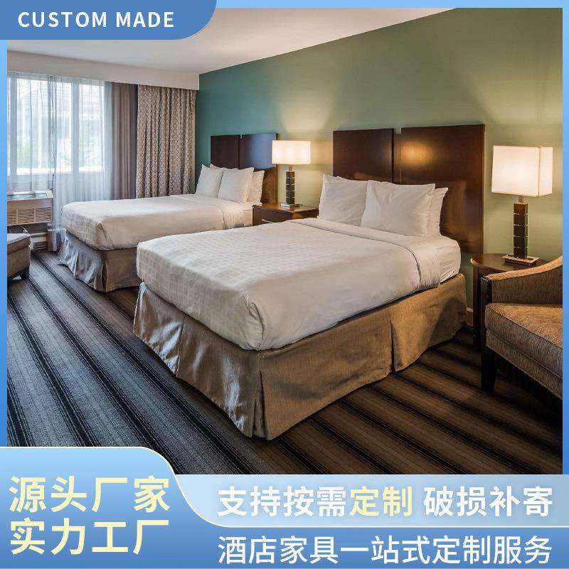 实木皮烤漆床头柜酒店家具套装民宿床多层板贴宾馆酒店家具床