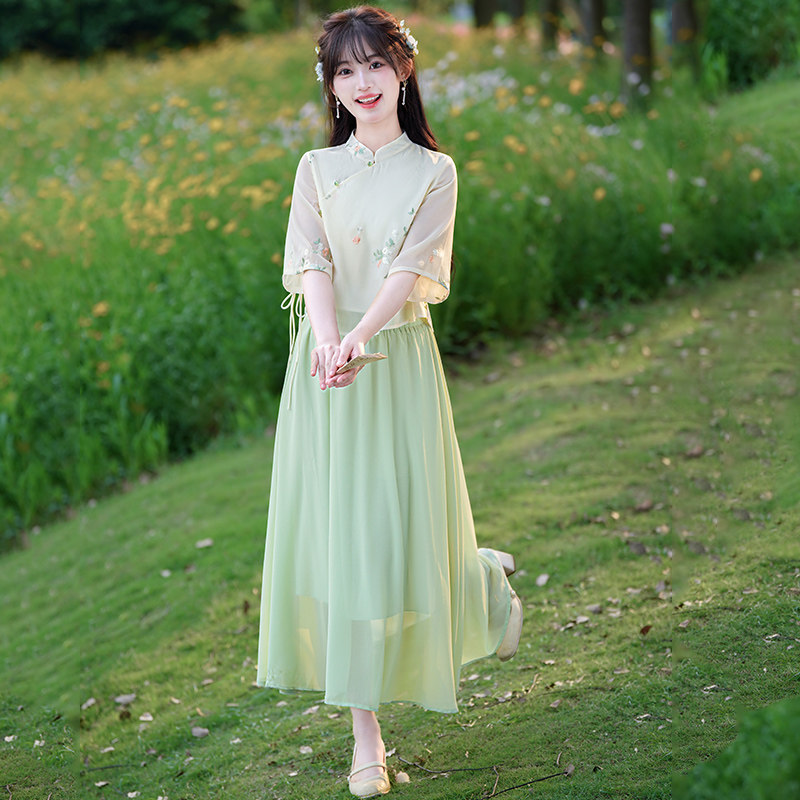 12岁女大童新中式改良汉服两件式洋装夏季13少女14初中生15套装