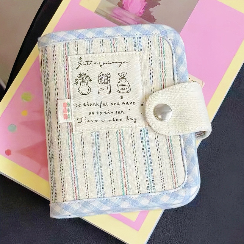 蓝格条纹布艺m5手账本活页学生