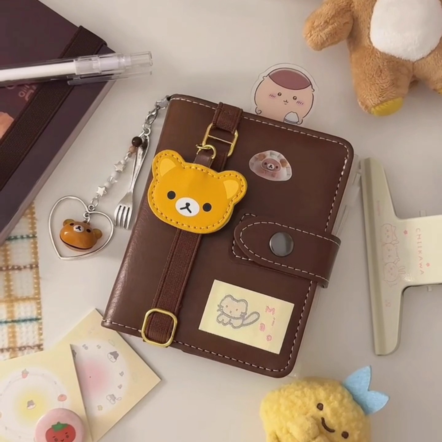 轻松熊深棕m5皮质手帐活页本