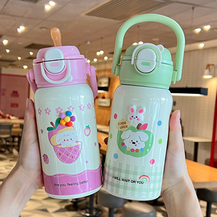 儿童卡通可爱保温杯女生不锈钢新款可手提水杯小学生上学专用杯子