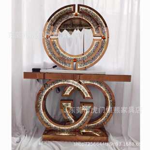 2023new新款hot热卖LED轻奢玫瑰金色镜面玻璃水钻KTV酒店玄关台