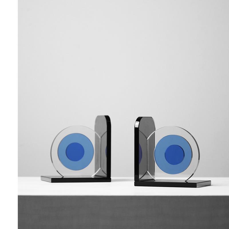 现代简约蓝色水晶透明书档书靠摆件样板间书桌书柜卧室客厅装饰品