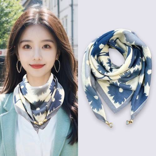 2026新款磁吸扣丝巾女薄款方巾秋冬懒人吊坠围巾护颈围脖时尚百搭