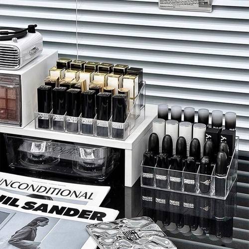 多格口红收纳盒桌面化妆品唇釉透明分格置物架亚克力护肤品整理盒