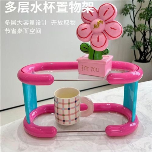 高级多层置物架撞色多巴胺杯架吧台水杯收纳架玄关香水香薰展示架